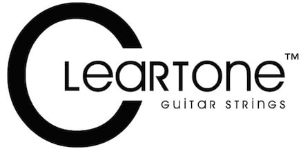 Das Bild zeigt das schwarze Logo von Cleartone Guitar Strings, wobei ein Teil eines Kreises den Namen des Unternehmens umrahmt.