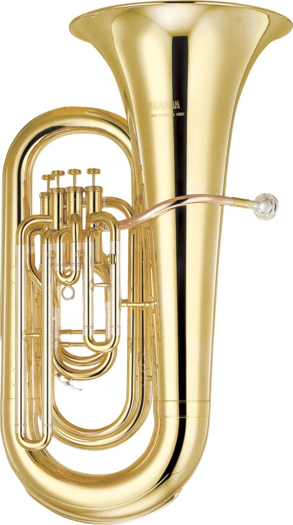Eine goldfarbene Yamaha-Piston-Eufonium ist vor einem weißen Hintergrund abgebildet.