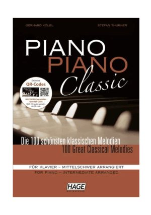 Das Cover des "Piano Piano Classic Songbook" in Schwarz, Weiß und Brauntönen zeigt eine Nahaufnahme von Klaviertasten und bewirbt "Die 100 schönsten klassischen Melodien" in mittelschweren Arrangements.