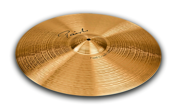 Das Bild zeigt ein bronzefarbenes Paiste Signature 16" Fast Crash Becken mit konzentrischen Rillen und schwarzem Hintergrund.