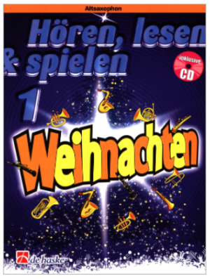 Hören, lesen, spielen 1 - Weihnachten für Altsaxophon mit Audiotracks online von vorne Produktbild