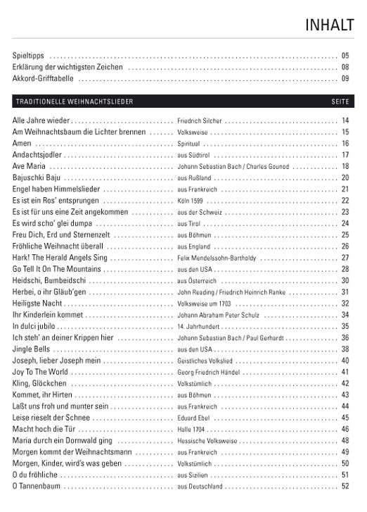 Gerhard Kölbl: Keyboard Keyboard Christmas - Die 65 schönsten Weihnachtslieder Inhaltsverzeichnis Produktbild