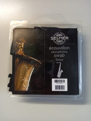 Selmer Tenorsax Mikrofasertuch Frontansicht der gefüllten Verpackung inkl. Abbildung eines Saxophones und Produktbeschreibung Produktbild