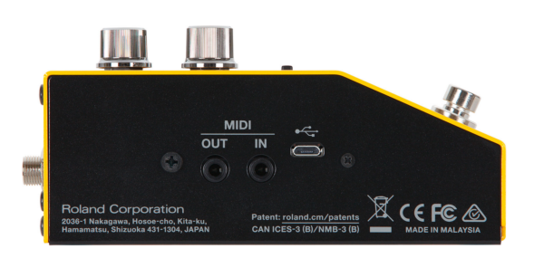 Boss OD-200 Hybrid Drive - Effektpedal Anschlüsse seitlich Frontalansicht Produktbild