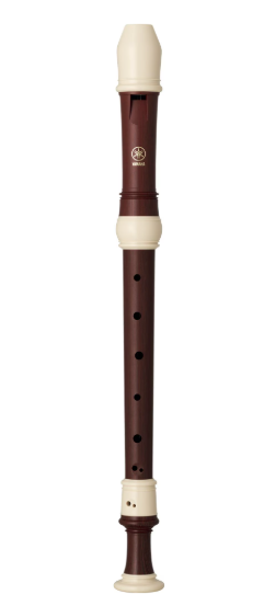 Das Bild zeigt eine Yamaha YRA-322B Alt-Blockflöte in Braun und Beige vor einem weißen Hintergrund.