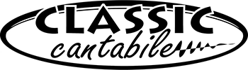 Das Bild zeigt ein ovales Logo mit dem in fetten schwarzen Buchstaben geschriebenen Wort "CLASSIC" über dem kursiven Schriftzug "cantabile" innerhalb der ovalen Umrandung.