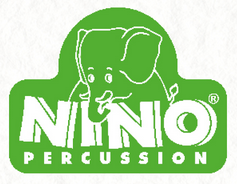 Das Logo von NINO Percussion zeigt einen stiliserten grünen Elefanten über dem weißen Schriftzug "NINO PERCUSSION" auf einem ebenfalls grünen, abgerundeten Hintergrund.
