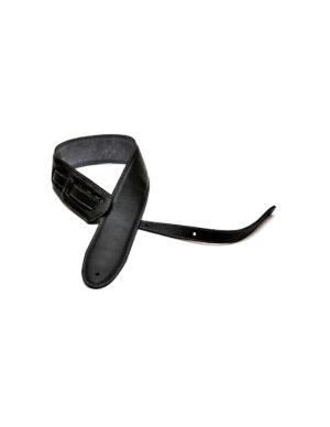 AUTO-DRAFT: Eine schwarze Gitarrengurt liegt gewunden auf einem weißen Hintergrund.