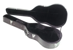 Zwei offene Gitarrenkoffer von Gewa Pure FX Holz mit schwarzem Veloursfutter liegen übereinander.