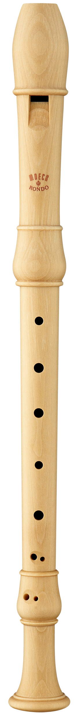 Das Bild zeigt eine längliche, hellbeige Moeck 2300 Flauto Rondo Altblockflöte mit mehreren schwarzen Löchern.