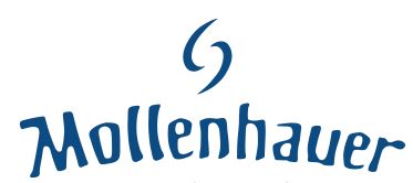 Das blaue Logo von Mollenhauer zeigt einen stilisierten Notenschlüssel über dem Schriftzug der Marke.