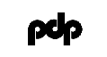 Das Bild zeigt ein schwarzes Logo mit den verschlungenen Buchstaben "pdp" auf einem weißen Hintergrund.