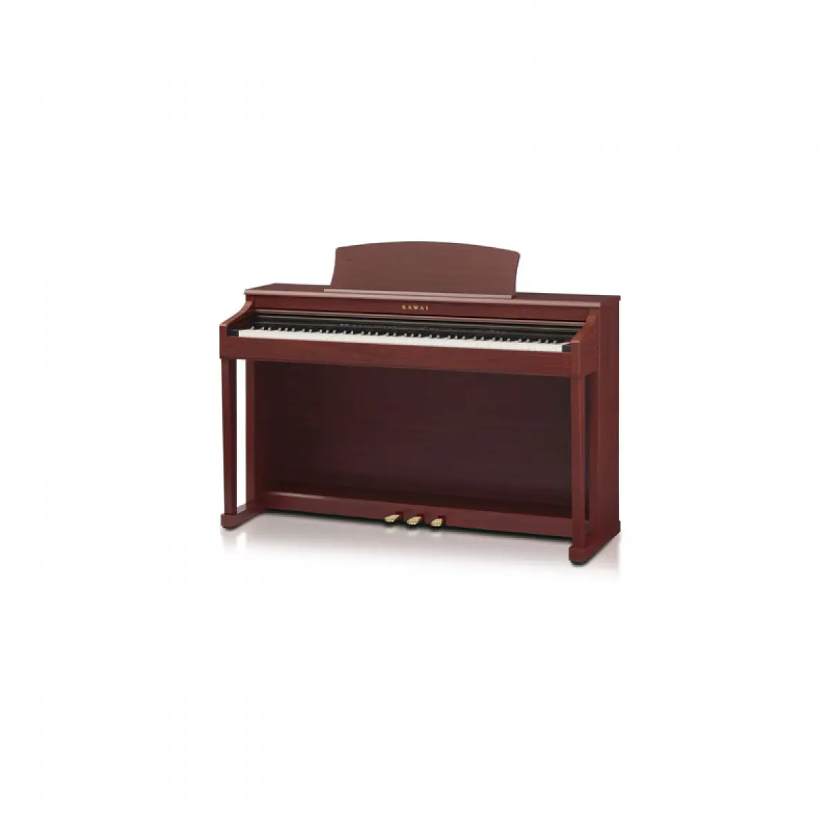 Ein gebrauchtes, digitales Kawai CN 33 Piano in Premium Mahagoni steht vor einem weißen Hintergrund.