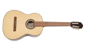 Eine hellbeige Höfner H-MFH Konzertgitarre ist vor einem weißen Hintergrund abgebildet.