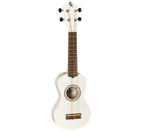 Eine weiße Baton Rouge UR1-S wt Sopran Ukulele ist zentriert und frontal vor einem weißen Hintergrund abgebildet.