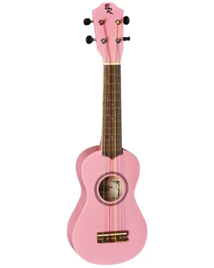Eine Baton Rouge UR1-S pk Sopran Ukulele in Pink mit dunklem Griffbrett ist vor einem weißen Hintergrund abgebildet.