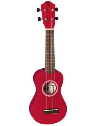 Das Bild zeigt eine rote Baton Rouge UR1-S rd Sopran Ukulele vor einem weißen Hintergrund.