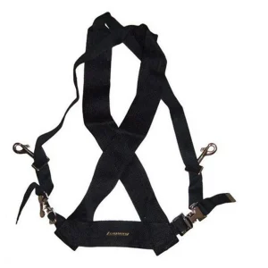 Abgebildet ist ein schwarzer Ludwig LF350B Trommelgurt für große Trommeln mit Hakenverschlüssen.