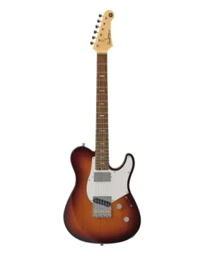 Eine Yamaha Pacifica-SC E-Gitarre mit einem Burst-Lack, einem Ahornhals und einem weißen Schlagbrett ist vor einem weißen Hintergrund zu sehen.