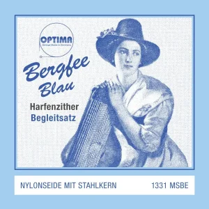 Das Cover des Optima 662313 Harfenzither Begleitsatzes 1331.MSBE ist blau und zeigt eine stilisierte Frau mit Hut und Harfenzither.