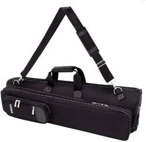Die Abbildung zeigt eine schwarze Gewa 255210 Prestige SPS Tenorposaunen Gigbag mit Tragegurt, Handgriff und einer kleineren Außentasche.